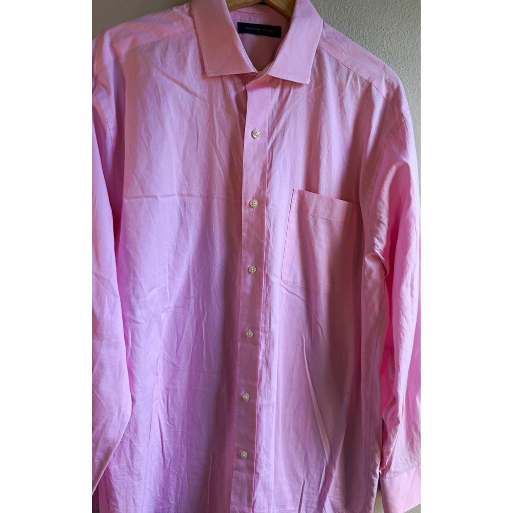 Tommy Hilfiger Men's 2XL Big & Tall Pink Solid Regular Fit Cotton Dress Shirt